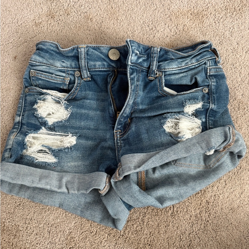 American Eagle Outfitters Blue Distressed Jean Shorts